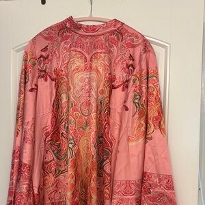 Elegant Pink Paisley Midi Dress